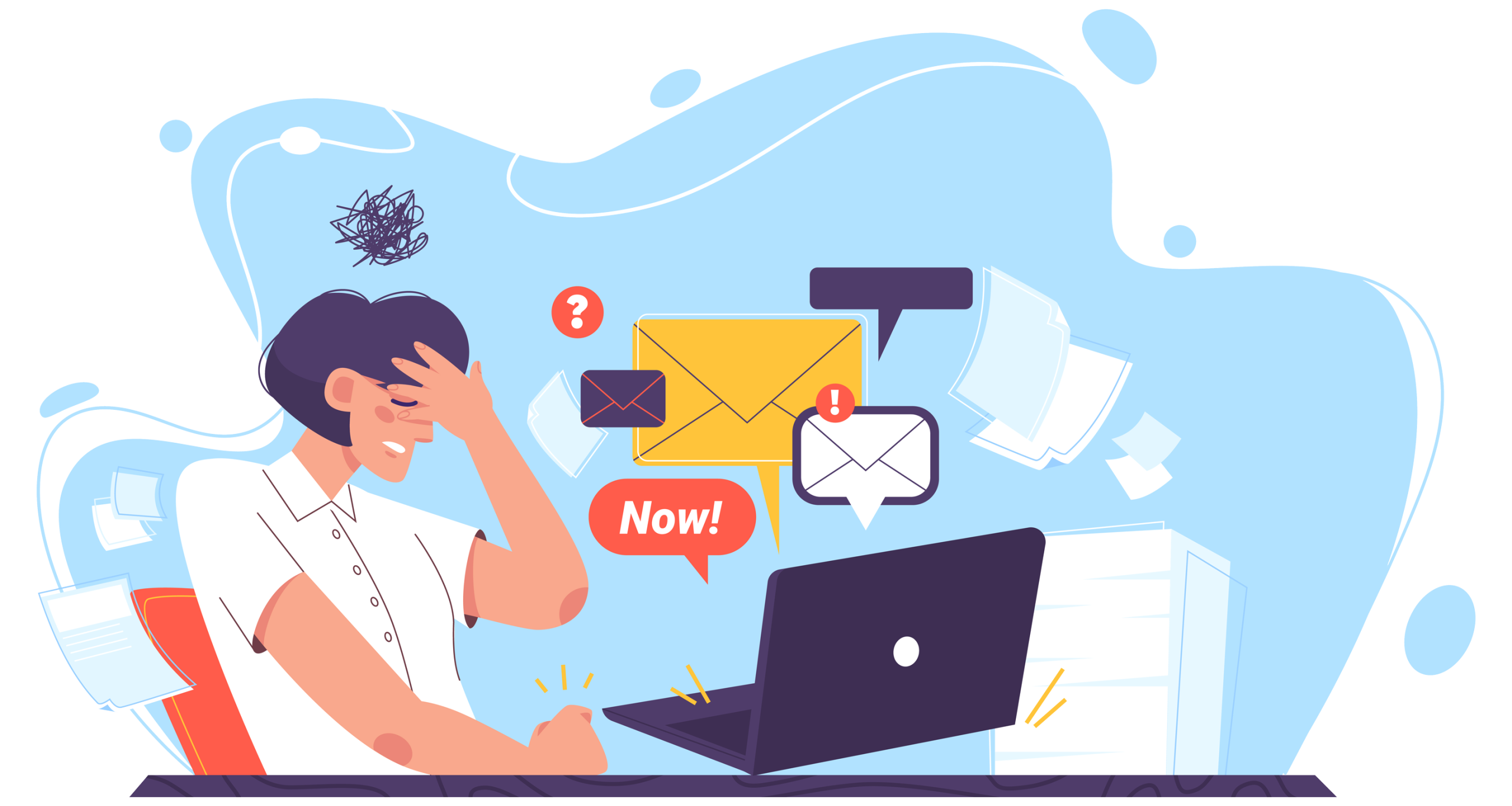 overworked woman answering messages illustration